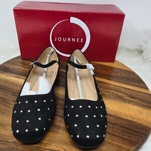 Journee Carrie Black Silver Studded MaryJane Flats Women's Shoes 9 Wide NWT